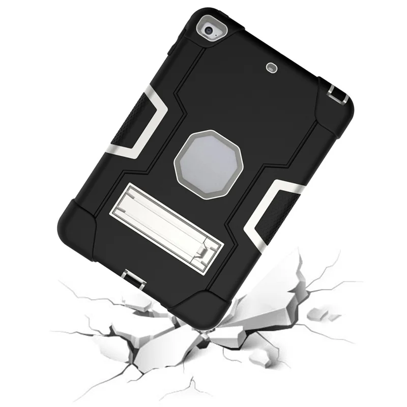 For iPad mini (2019) 7.9 inch Shock Proof TPU + PC Hybrid Tablet Case with Kickstand - Black / Silver