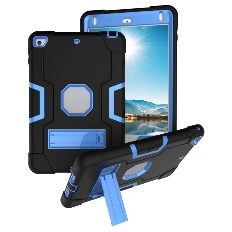 For iPad mini (2019) 7.9 inch Shock Proof TPU + PC Hybrid Tablet Case with Kickstand - Black / Baby Blue