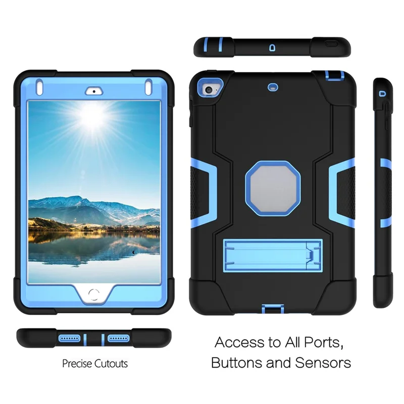 For iPad mini (2019) 7.9 inch Shock Proof TPU + PC Hybrid Tablet Case with Kickstand - Black / Baby Blue