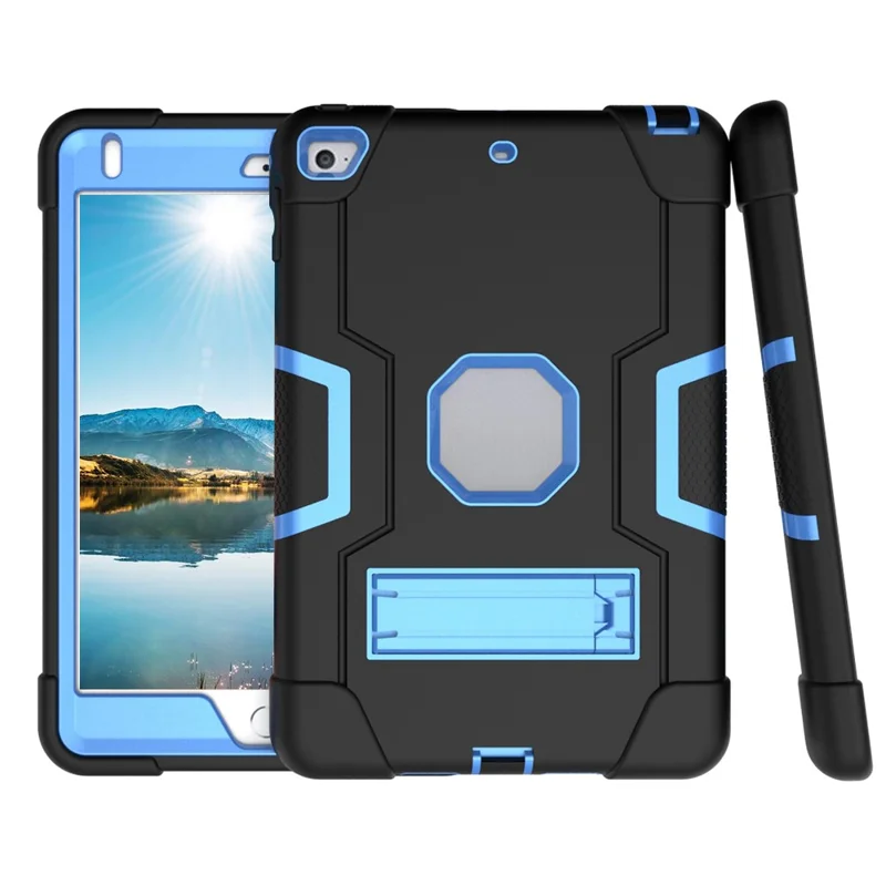 For iPad mini (2019) 7.9 inch Shock Proof TPU + PC Hybrid Tablet Case with Kickstand - Black / Baby Blue