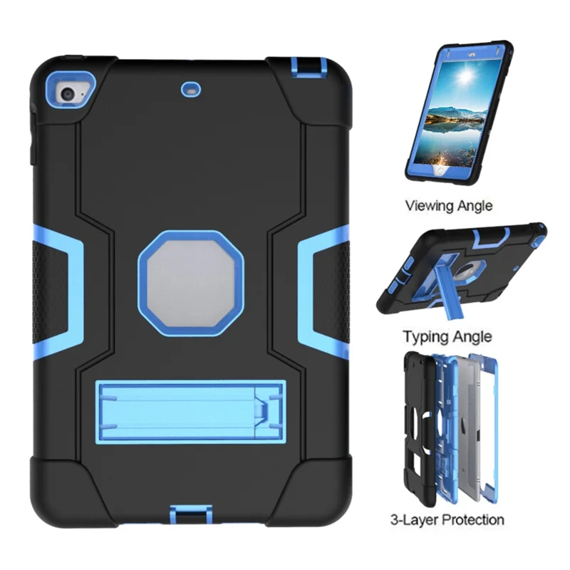For iPad mini (2019) 7.9 inch Shock Proof TPU + PC Hybrid Tablet Case with Kickstand - Black / Baby Blue