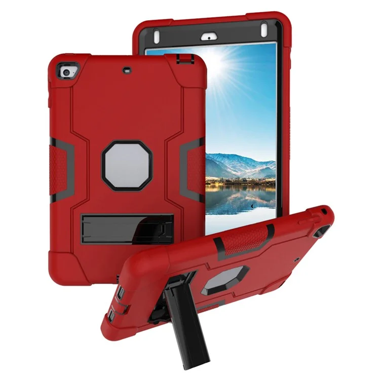 For iPad mini (2019) 7.9 inch Shock Proof TPU + PC Hybrid Tablet Case with Kickstand - Red / Black