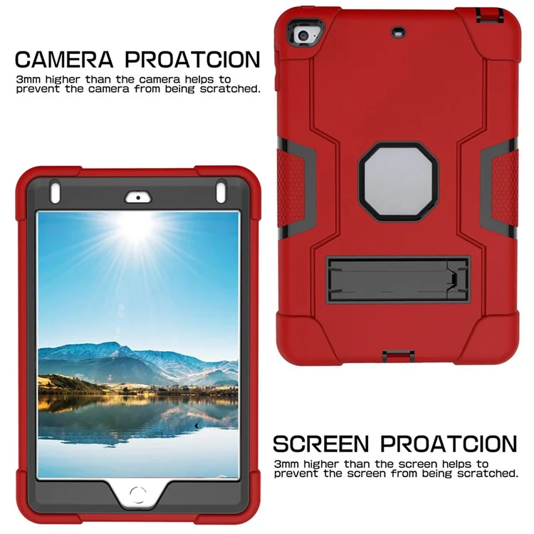 For iPad mini (2019) 7.9 inch Shock Proof TPU + PC Hybrid Tablet Case with Kickstand - Red / Black