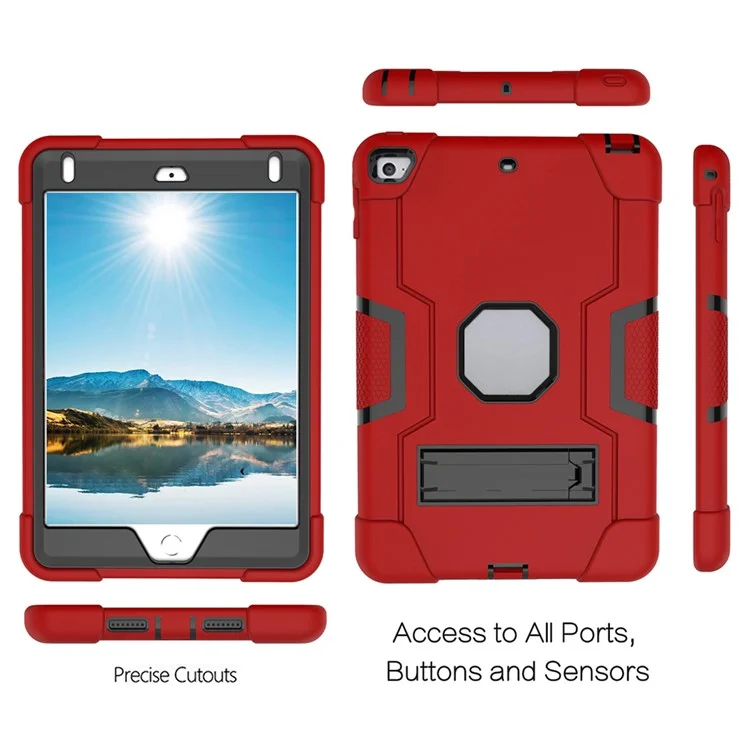 For iPad mini (2019) 7.9 inch Shock Proof TPU + PC Hybrid Tablet Case with Kickstand - Red / Black