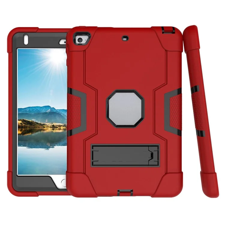 For iPad mini (2019) 7.9 inch Shock Proof TPU + PC Hybrid Tablet Case with Kickstand - Red / Black