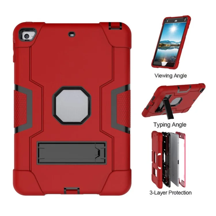 For iPad mini (2019) 7.9 inch Shock Proof TPU + PC Hybrid Tablet Case with Kickstand - Red / Black