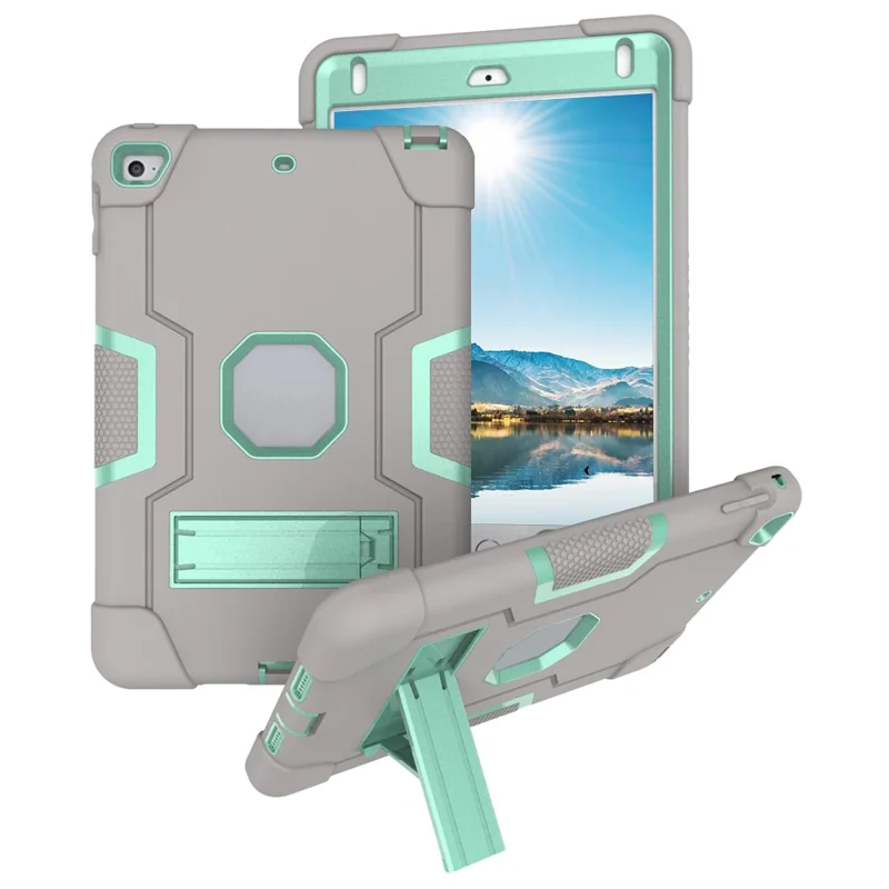 For iPad mini (2019) 7.9 inch Shock Proof TPU + PC Hybrid Tablet Case with Kickstand - Grey / Cyan