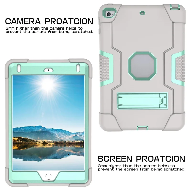 For iPad mini (2019) 7.9 inch Shock Proof TPU + PC Hybrid Tablet Case with Kickstand - Grey / Cyan
