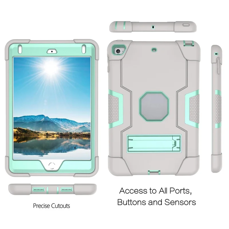 For iPad mini (2019) 7.9 inch Shock Proof TPU + PC Hybrid Tablet Case with Kickstand - Grey / Cyan