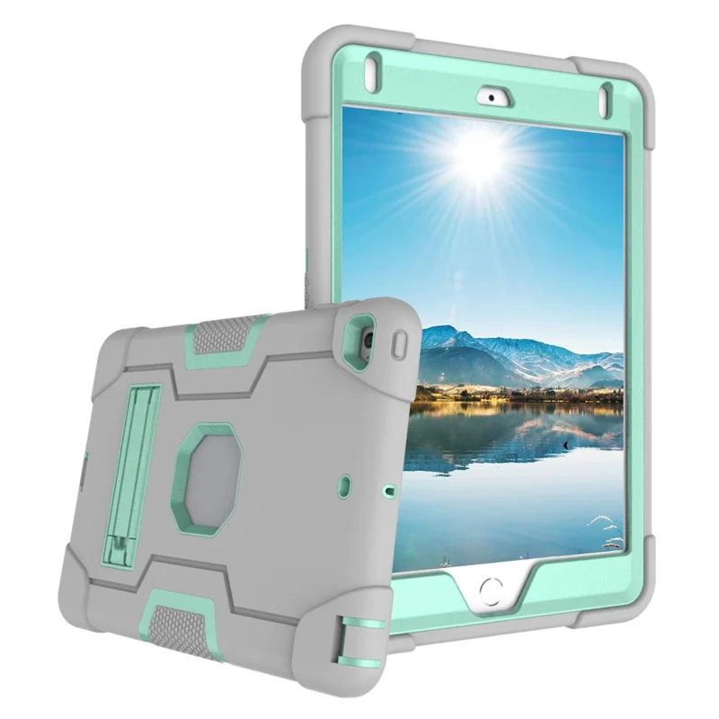 For iPad mini (2019) 7.9 inch Shock Proof TPU + PC Hybrid Tablet Case with Kickstand - Grey / Cyan