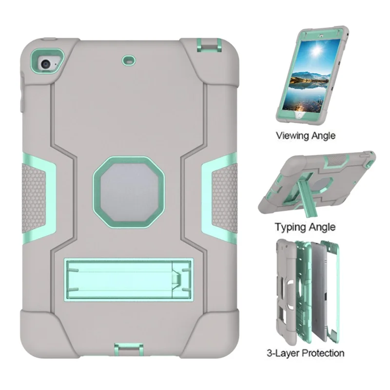 For iPad mini (2019) 7.9 inch Shock Proof TPU + PC Hybrid Tablet Case with Kickstand - Grey / Cyan