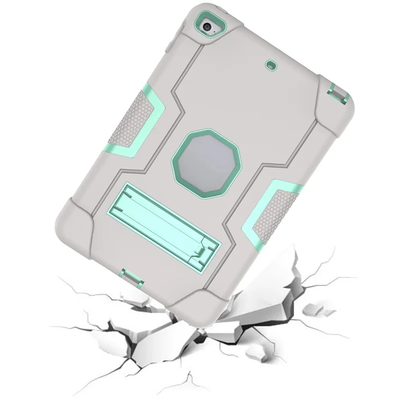 For iPad mini (2019) 7.9 inch Shock Proof TPU + PC Hybrid Tablet Case with Kickstand - Grey / Cyan