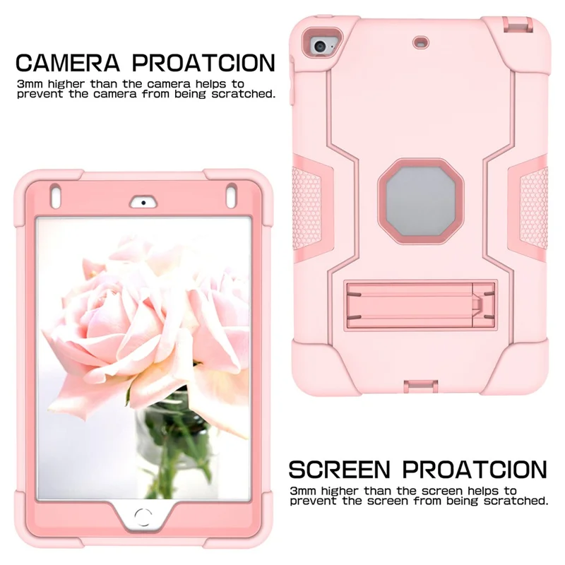 For iPad mini (2019) 7.9 inch Shock Proof TPU + PC Hybrid Tablet Case with Kickstand - Pink