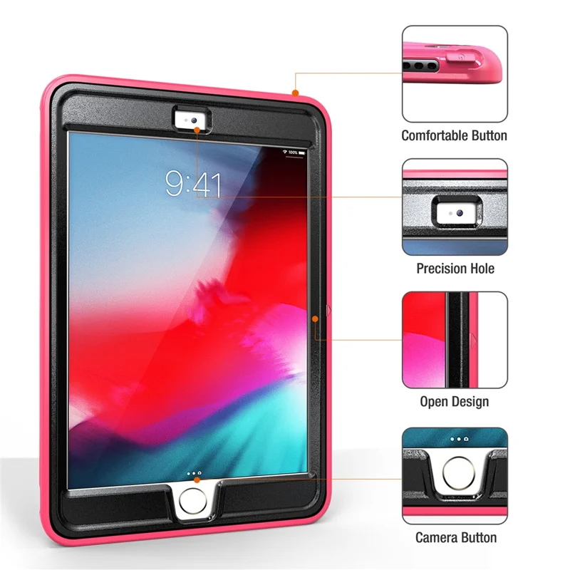 3-Layer Multi-functions TPU + PC Hybrid Case for iPad Mini 3/2/1- Rose