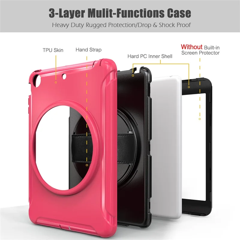 3-Layer Multi-functions TPU + PC Hybrid Case for iPad Mini 3/2/1- Rose