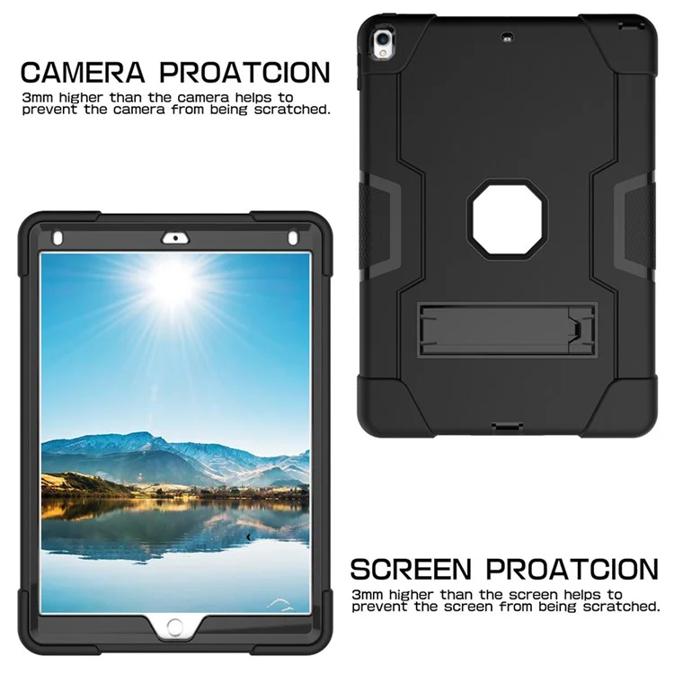 For iPad Air 10.5 inch (2019) Shock Proof TPU + PC Hybrid Tablet Case with Kickstand - All Black