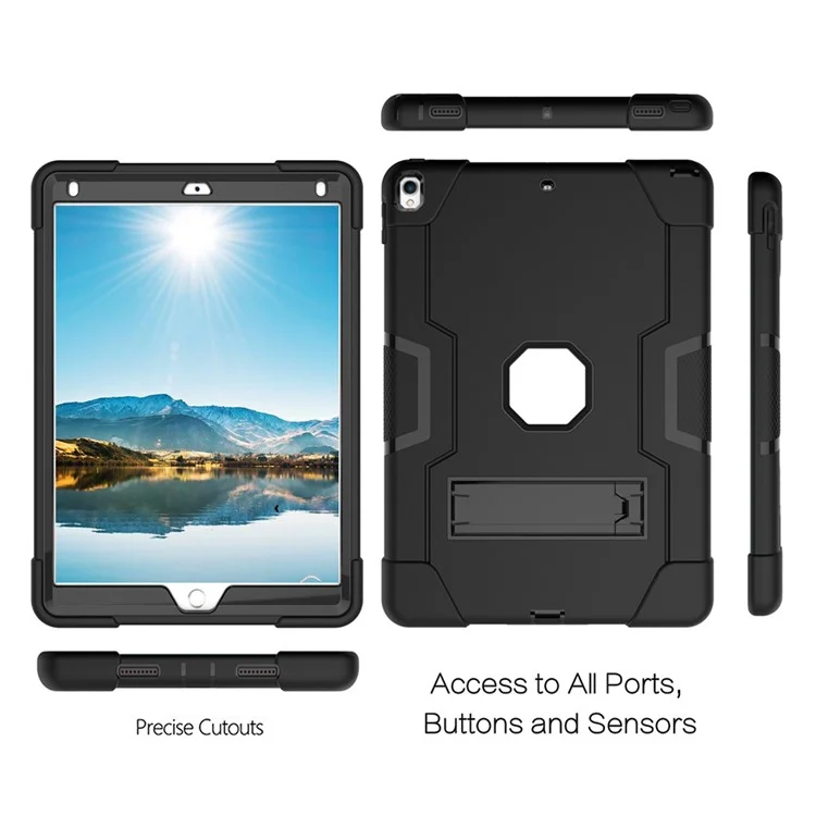 For iPad Air 10.5 inch (2019) Shock Proof TPU + PC Hybrid Tablet Case with Kickstand - All Black