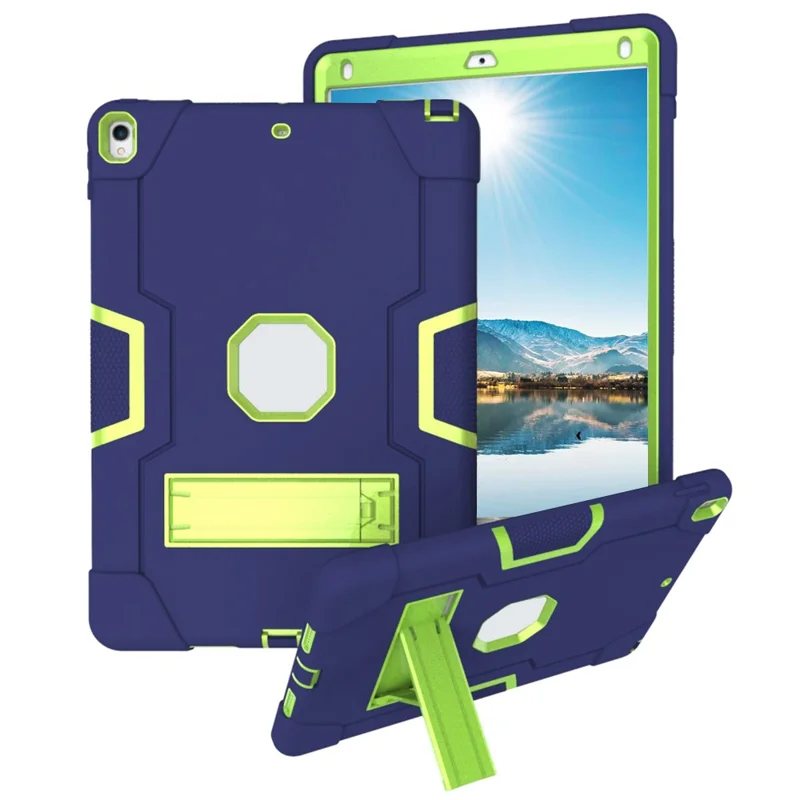 For iPad Air 10.5 inch (2019) Shock Proof TPU + PC Hybrid Tablet Case with Kickstand - Dark Blue / Green