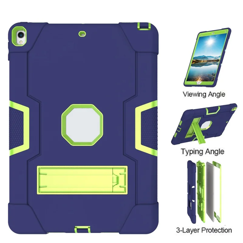 For iPad Air 10.5 inch (2019) Shock Proof TPU + PC Hybrid Tablet Case with Kickstand - Dark Blue / Green