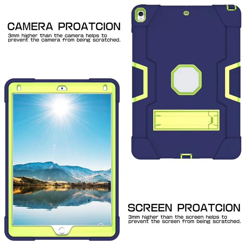 For iPad Air 10.5 inch (2019) Shock Proof TPU + PC Hybrid Tablet Case with Kickstand - Dark Blue / Green
