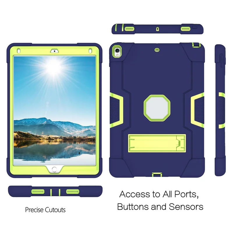 For iPad Air 10.5 inch (2019) Shock Proof TPU + PC Hybrid Tablet Case with Kickstand - Dark Blue / Green