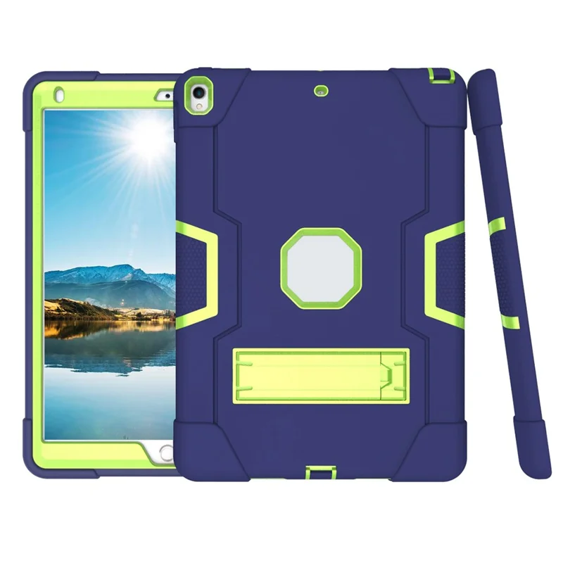 For iPad Air 10.5 inch (2019) Shock Proof TPU + PC Hybrid Tablet Case with Kickstand - Dark Blue / Green