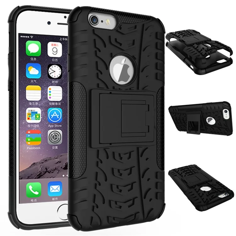 Tyre Pattern PC + TPU Kickstand Case for iPhone 6s 6 - Black