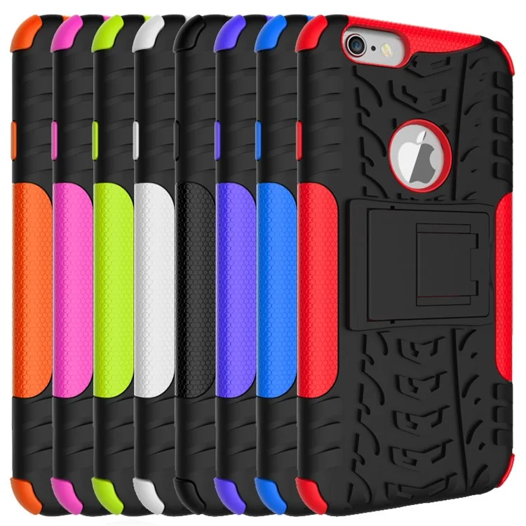 Tyre Pattern PC + TPU Kickstand Case for iPhone 6s 6 - Black