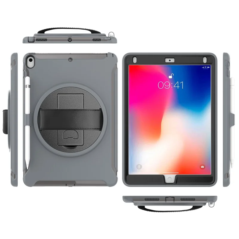 360° Swivel Kickstand PC + TPU Hybrid Tablet Case with Hand Strap for iPad Pro 10.5-inch (2017) - Grey