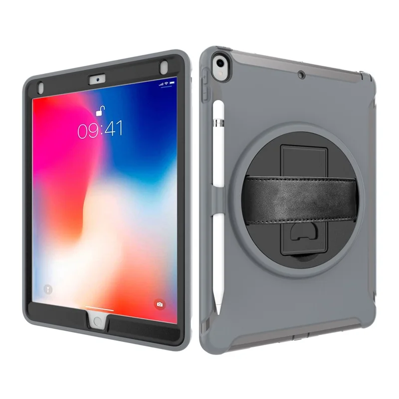 360° Swivel Kickstand PC + TPU Hybrid Tablet Case with Hand Strap for iPad Pro 10.5-inch (2017) - Grey