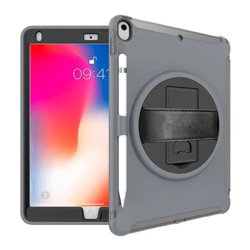 360° Swivel Kickstand PC + TPU Hybrid Tablet Case with Hand Strap for iPad Pro 10.5-inch (2017) - Grey