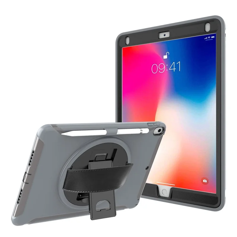 360° Swivel Kickstand PC + TPU Hybrid Tablet Case with Hand Strap for iPad Pro 10.5-inch (2017) - Grey