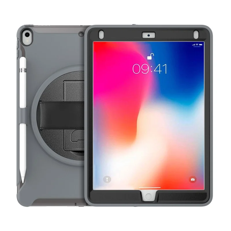 360° Swivel Kickstand PC + TPU Hybrid Tablet Case with Hand Strap for iPad Pro 10.5-inch (2017) - Grey