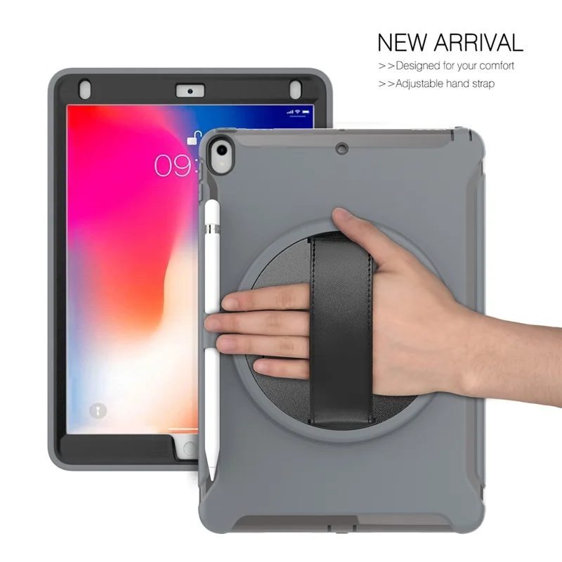 360° Swivel Kickstand PC + TPU Hybrid Tablet Case with Hand Strap for iPad Pro 10.5-inch (2017) - Grey