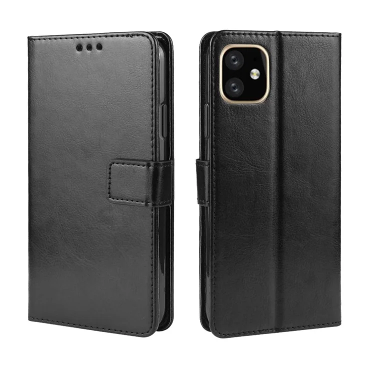 Crazy Horse Texture Leather Wallet Phone Case for 	iPhone 11 6.1 inch (2019) - Black