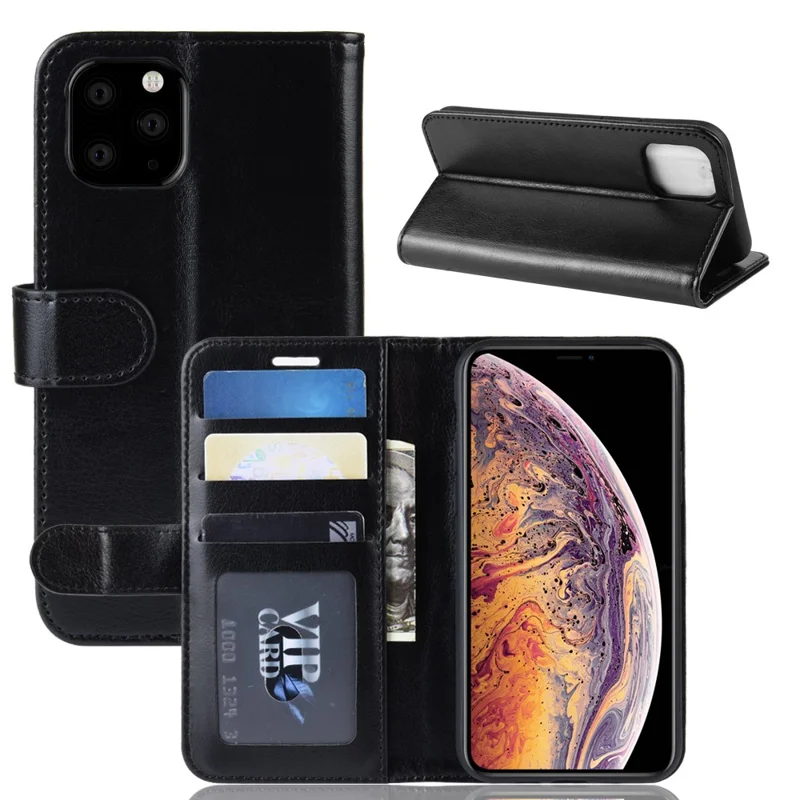 جراب محفظة بتصميم قلب جامح من جلد PU مع حامل لهاتف iPhone 11 Pro Max بحجم 6.5 بوصة (2019) - أسود