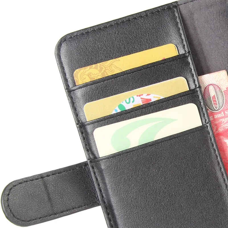 For iPhone 11 Pro Phone Cases Genuine Split Leather Wallet Mobile Cover Stand - Black