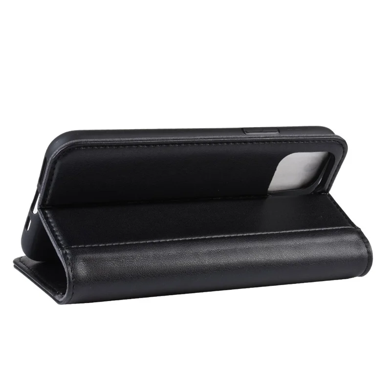 For iPhone 11 Pro Phone Cases Genuine Split Leather Wallet Mobile Cover Stand - Black