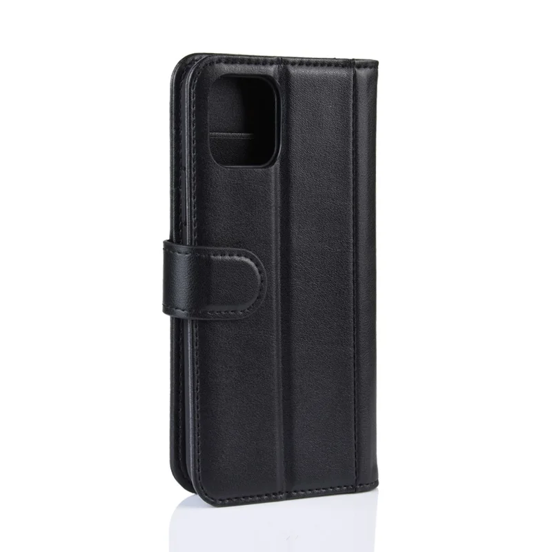 For iPhone 11 Pro Phone Cases Genuine Split Leather Wallet Mobile Cover Stand - Black