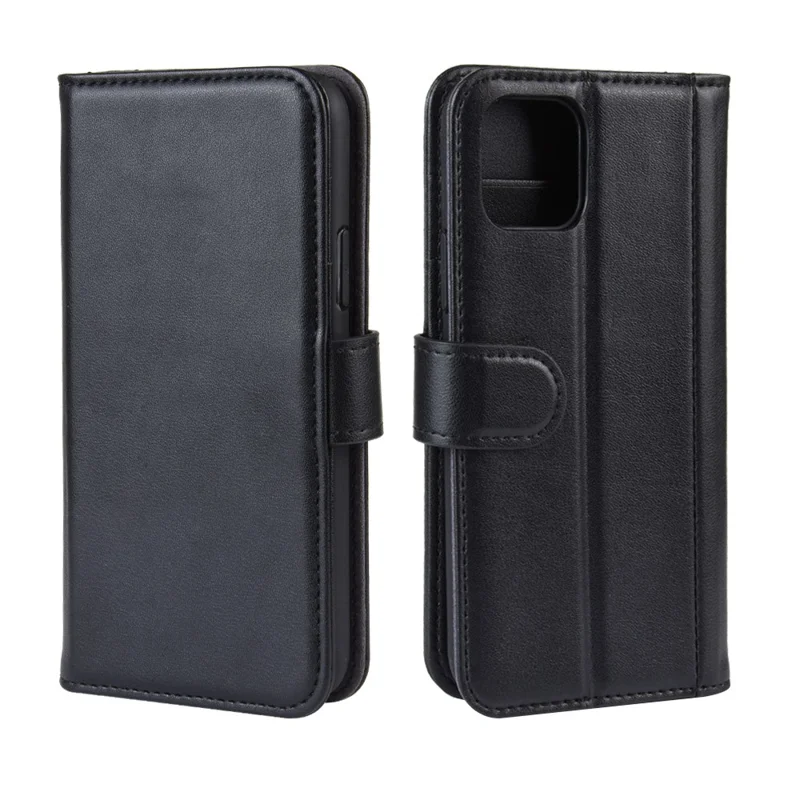 For iPhone 11 Pro Phone Cases Genuine Split Leather Wallet Mobile Cover Stand - Black