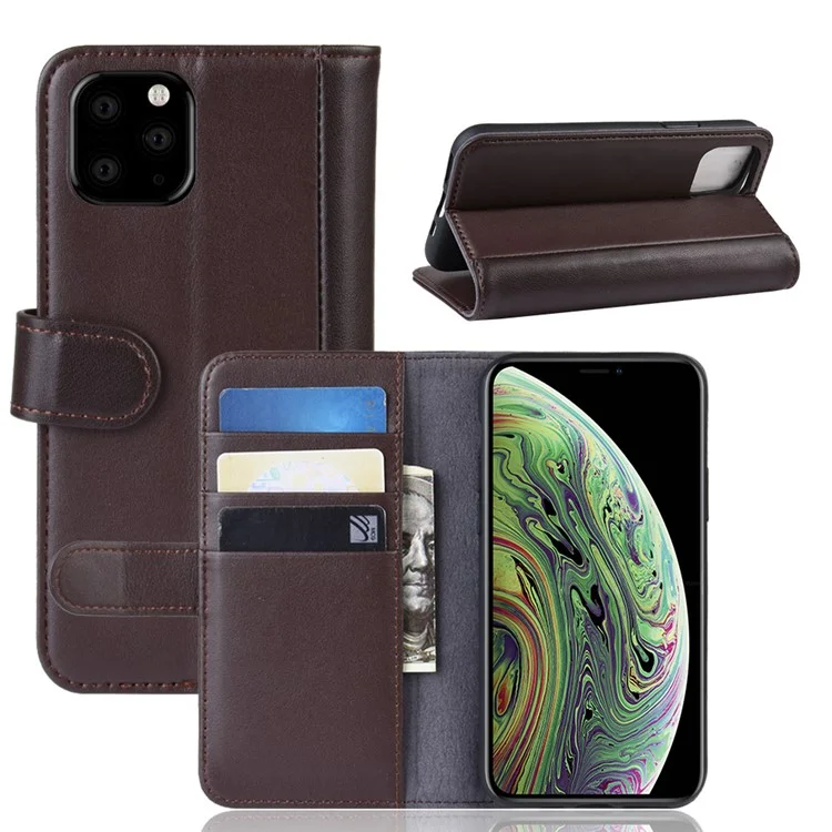 Capa de couro dividido genuíno para iPhone 11 Pro 5.8 polegadas (2019) - Marrom
