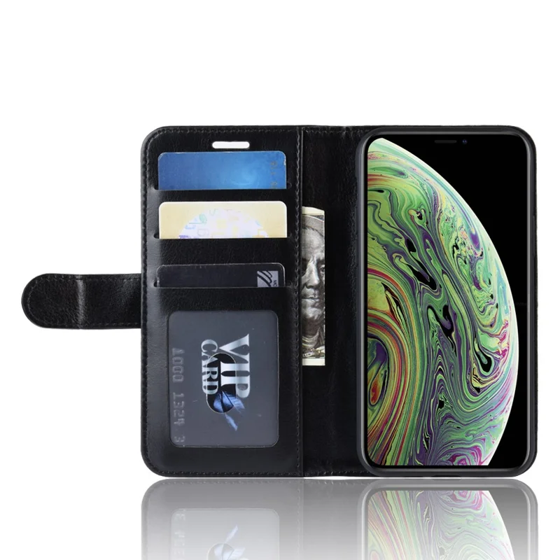 PU-läder Ständerplånbok Flip mobilskal till iPhone 11 Pro 5,8 tum (2019) - Svart