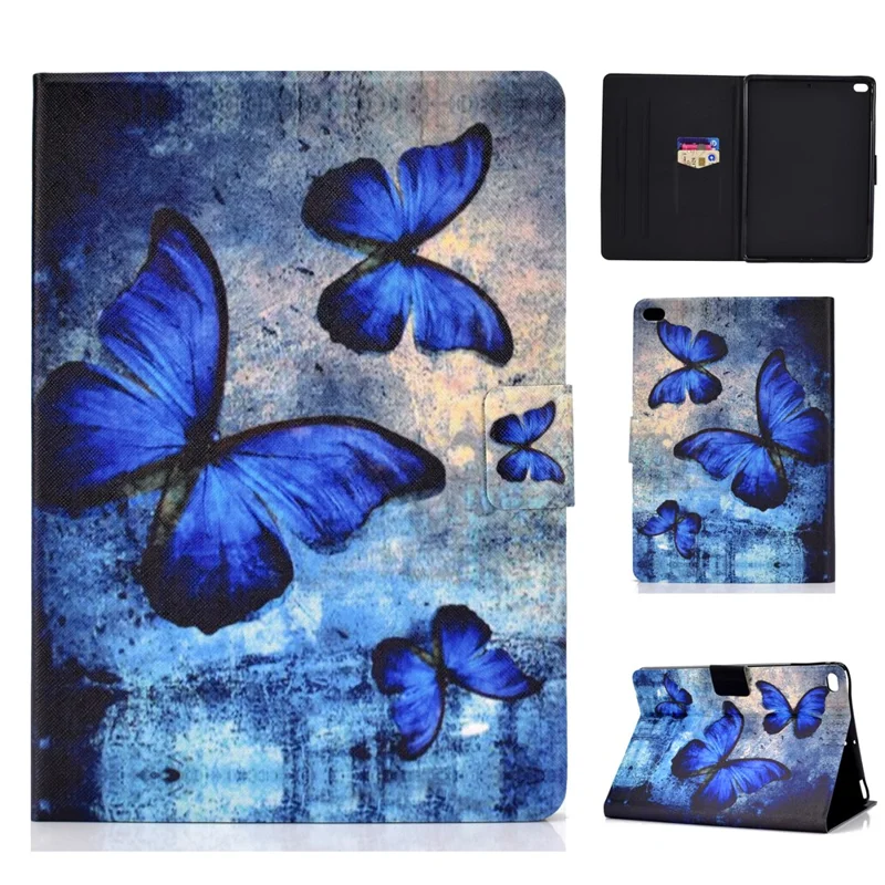 Anti-dropping Pattern Printing PU Leather Stand Tablet Casing for iPad 9.7-inch (2018) - Blue Butterflies