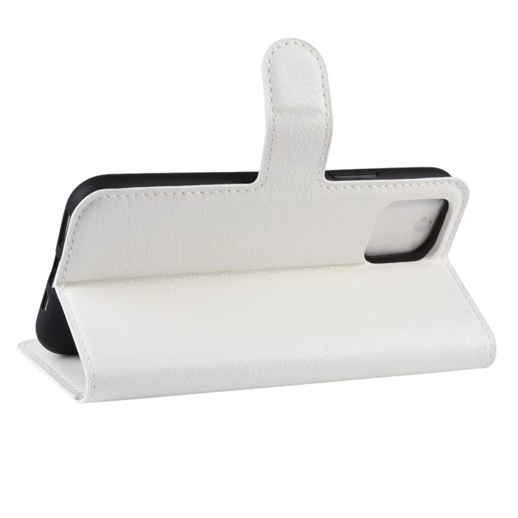 Litchi Skin Leather Wallet Stand Case for iPhone 11 6.1 inch (2019) avec Soft TPU Inner Case - Blanc