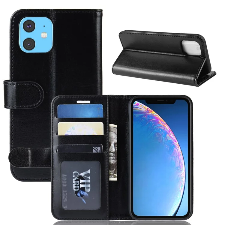 Crazy Horse Wallet Sweed Case Для Iphone 11 6,1 Дюйма (2019) - Черный