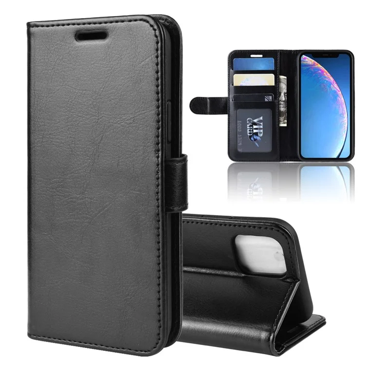 Crazy Horse Wallet Sweed Case Для Iphone 11 6,1 Дюйма (2019) - Черный