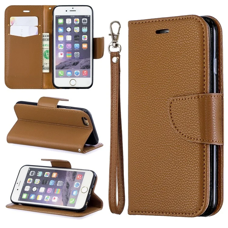 Case de Support de Portefeuille en Cuir de Texture Litchi Pour Iphone 6/6S - Brun