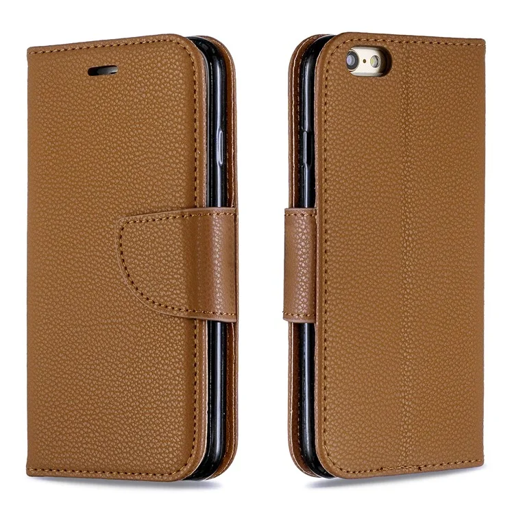 Litchi Texture Leather Stand Stand Caso Para Iphone 6/6s - Castanho