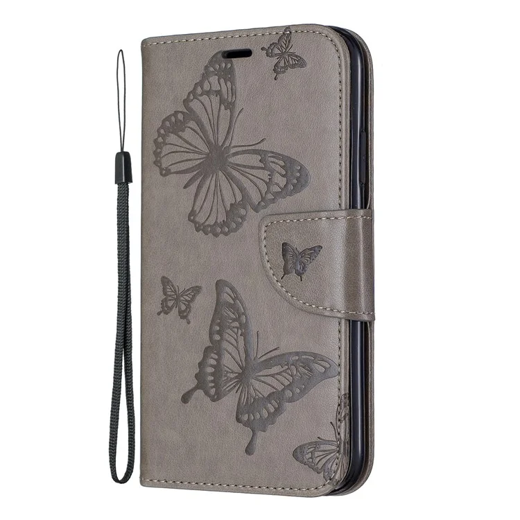 Imprint Butterfly Leather Wallet Colding Для Iphone 11 6,1 Дюйма (2019) - Серый