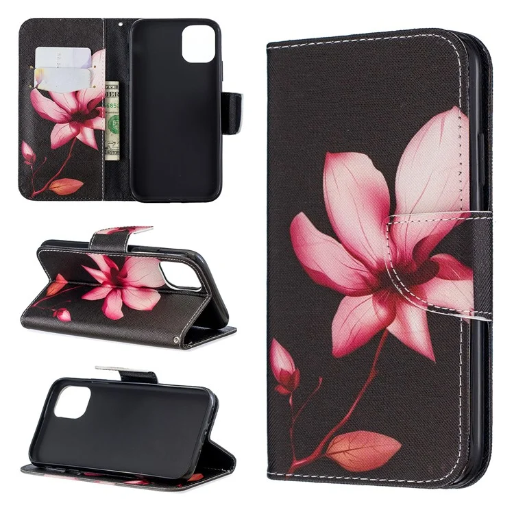 Caso de Couro de Flip de Suporte de Carteira de Textura Cruzada de Impressão de Padrão para iPhone 11 6.1 polegadas (2019) - Kapok
